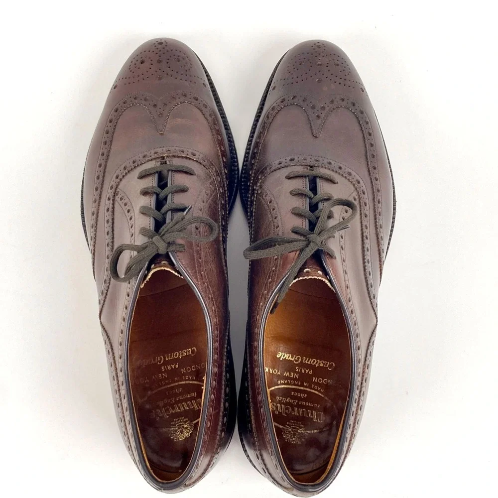 Church's Custom Grade Oxford Brogue Luxury Shoes Men's 10.5 C Brown Lace Up Fine